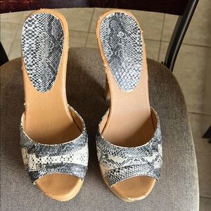 Snake-Print Slip-On Heeled Sandals in Black & White